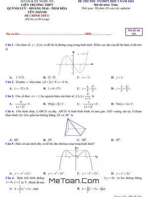 Đề thi thử THPT 2024 đợt 1 môn Toán liên trường THPT - Nghệ An