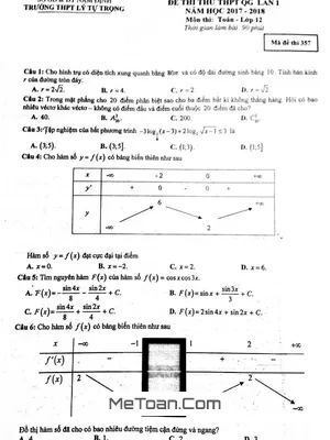 Đề thi thử THPT QG 2018 môn Toán lần 1 trường THPT Lý Tự Trọng - Nam Định