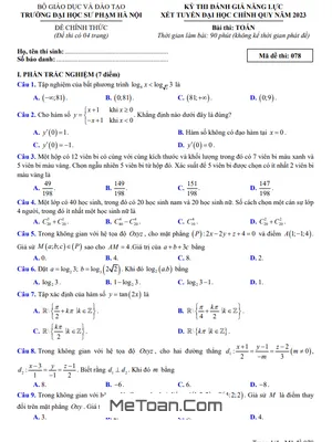 Đề thi đánh giá năng lực môn Toán xét tuyển Đại học 2023 trường ĐHSP Hà Nội