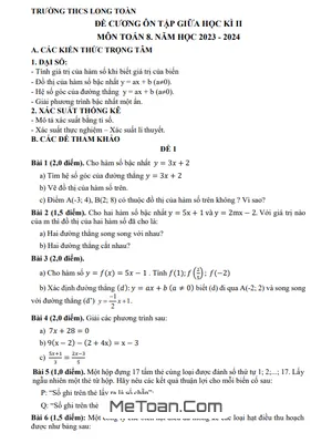 Đề Cương Ôn Tập Giữa Kì 2 Môn Toán Lớp 8 Năm 2023 - 2024 Trường THCS Long Toàn - BR VT