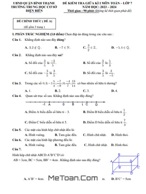 Đề thi giữa kì 1 Toán 7 năm 2023 - 2024 trường THCS Điện Biên - TP HCM