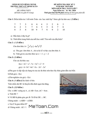 Đề thi HK2 Toán lớp 7 năm 2019 - 2020 trường THCS Lê Minh Xuân - TP HCM (có đáp án)