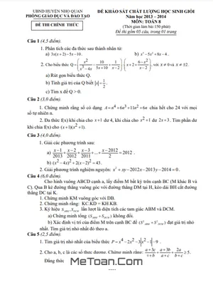Đề thi học sinh giỏi huyện Toán 8 năm 2013 - 2014 phòng GD&ĐT Nho Quan - Ninh Bình