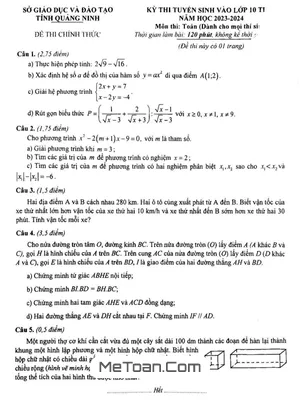 Đề thi tuyển sinh vào lớp 10 môn Toán năm 2023 - 2024 Sở GD&ĐT Quảng Ninh