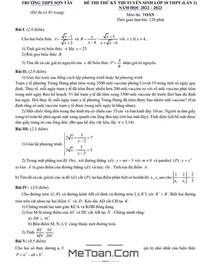 Đề thi thử Toán vào lớp 10 lần 1 năm 2022 – 2023 trường THPT Sơn Tây – Hà Nội