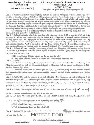 Đề thi học sinh giỏi Toán 12 THPT năm 2024 - 2025 sở GD&ĐT Quảng Trị