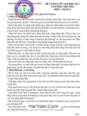 Đề Cương Ôn Thi Toán 8 Học Kỳ 1 Năm 2025-2026 THCS Lê Quang Cường, TP.HCM