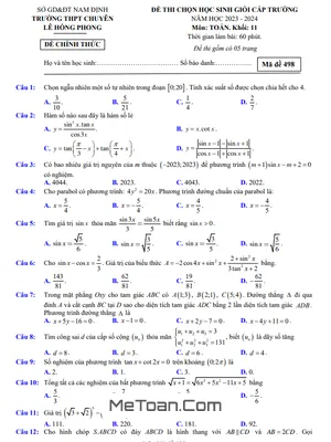 Đề thi học sinh giỏi Toán 11 năm 2023 - 2024 trường chuyên Lê Hồng Phong - Nam Định