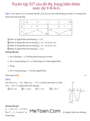 Tuyển Tập 217 Bài Toán Đồ Thị Và Bảng Biến Thiên Có Lời Giải Chi Tiết Lớp 12
