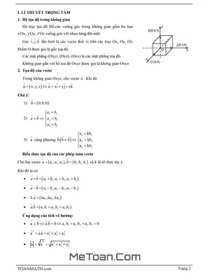Bài Giảng Hệ Tọa Độ Trong Không Gian Lớp 12