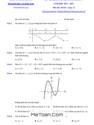 Đề khảo sát chất lượng lần 1 Toán 12 năm 2021 - 2022 sở GD&ĐT Hải Dương