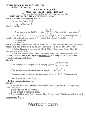 Đề thi HK1 lớp 11 trường THPT Gia Hội – Huế 2009 – 2010 - Có đáp án