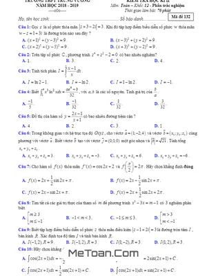 Đề thi học kỳ 2 Toán 12 năm 2018 - 2019 trường THPT Trưng Vương - TP.HCM (Mã đề 132)