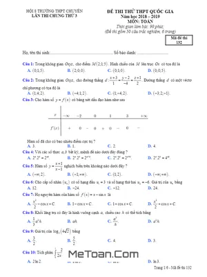 Đề thi thử THPT Quốc gia 2019 môn Toán hội các trường chuyên lần 3