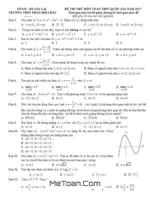 Đề Thi Thử THPT Quốc Gia 2017 Môn Toán - Trường THPT Phan Bội Châu, Gia Lai
