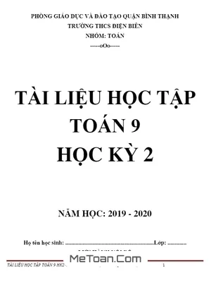 Tài Liệu Ôn Tập Toán 9 Học Kỳ 2 Năm 2019 - 2020 Trường THCS Điện Biên - TP HCM