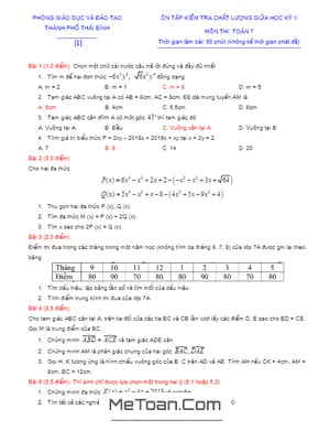 10 Đề Thi Chất Lượng Giữa Học Kỳ 2 Toán 7