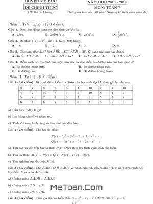 Đề thi HK2 Toán 7 năm 2018 - 2019 phòng GD&ĐT Mộ Đức - Quảng Ngãi