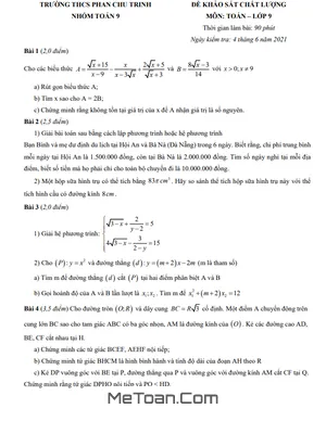Đề khảo sát Toán 9 năm 2020 - 2021 trường THCS Phan Chu Trinh - Hà Nội