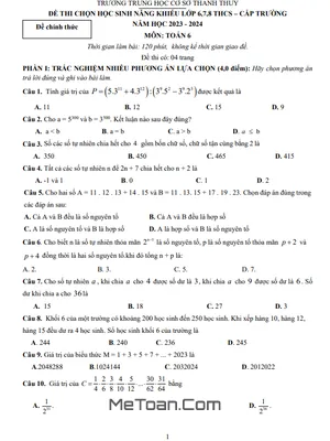 Đề thi học sinh giỏi Toán 6 năm 2023 - 2024 trường THCS Thanh Thủy - Phú Thọ