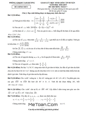 Đề Giao Lưu HSG Toán 7 Năm 2018 - 2019 Phòng GD&ĐT Tam Dương - Vĩnh Phúc