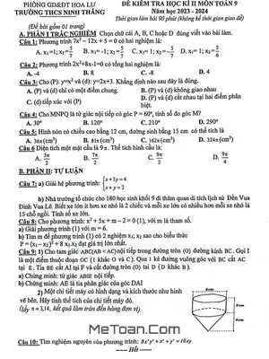 Đề Thi Học Kì 2 Môn Toán Lớp 9 Năm 2023-2024 Trường THCS Ninh Thắng - Ninh Bình