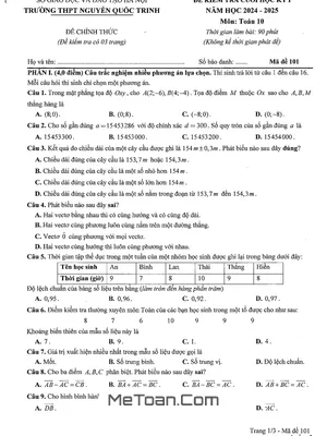 Đề thi học kỳ 1 Toán 10 năm 2024 - 2025 trường THPT Nguyễn Quốc Trinh - Hà Nội