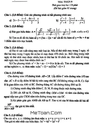 Đề KSCL Toán 9 Đợt 3 Năm 2020 - 2021 Phòng GD&ĐT Kim Thành - Hải Dương