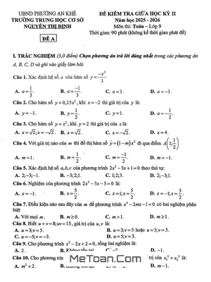 Đề Giữa Học Kỳ 2 Môn Toán 9 Năm Học 2025 – 2026 Trường THCS Nguyễn Thị Định – Đà Nẵng