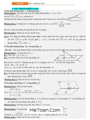 Tổng Ôn Tập TN THPT 2020 Môn Toán: Góc Và Khoảng Cách Trong Không Gian