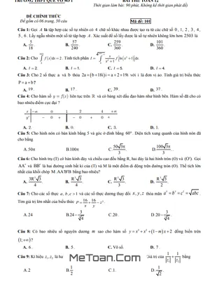Đề khảo sát chất lượng Toán 12 lần 3 năm 2020 - 2021 trường Quế Võ 1 - Bắc Ninh