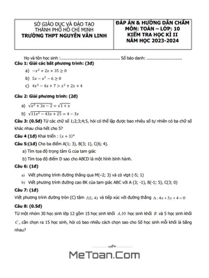 Đề thi học kì 2 Toán 10 năm 2023 - 2024 trường THPT Nguyễn Văn Linh - TP.HCM