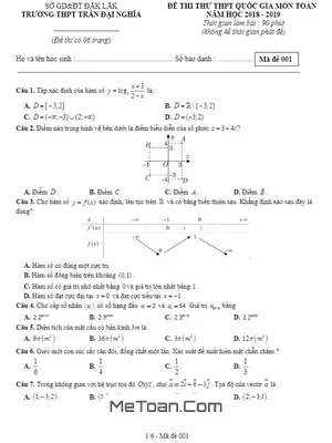 Đề thi thử Toán THPT QG 2019 trường THPT Trần Đại Nghĩa – Đắk Lắk