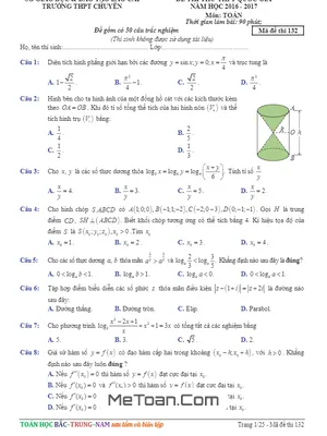 Đề Thi Thử THPT Quốc Gia 2017 Môn Toán Trường THPT Chuyên Lào Cai