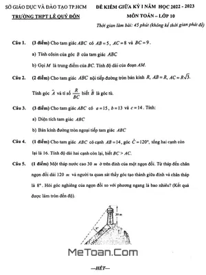 Đề Thi Giữa Kỳ 1 Toán 10 Năm 2022 - 2023 Trường THPT Lê Quý Đôn - TP.HCM