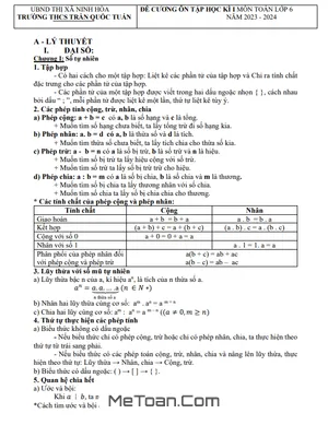Đề Cương Ôn Tập Học Kì 1 Toán 6 Năm 2023 - 2024 Trường THCS Trần Quốc Tuấn - Khánh Hòa