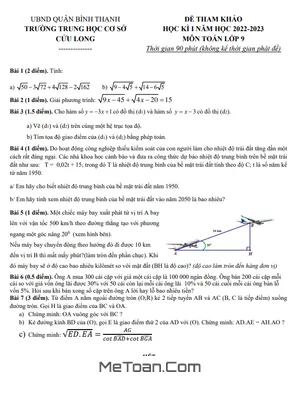 Đề tham khảo cuối kỳ 1 Toán lớp 9 năm 2022 - 2023 trường THCS Cửu Long - TP HCM