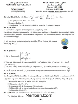 Đề khảo sát chất lượng Toán 9 năm 2023 - 2024 phòng GD&ĐT Hoàn Kiếm - Hà Nội