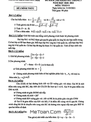Đề khảo sát Toán 9 tháng 3 năm 2021 trường THCS Nguyễn Trãi - Hà Nội