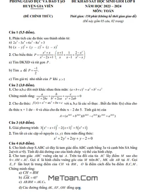 Đề khảo sát HSG Toán 8 năm 2023 - 2024 phòng GD&ĐT Gia Viễn - Ninh Bình