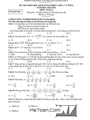 Đề thi học sinh năng khiếu Toán 6 năm 2022 - 2023 phòng GD&ĐT Thanh Thủy - Phú Thọ