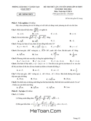 Đề thi thử Toán vào 10 lần 2 năm 2023 - 2024 phòng GD&ĐT Giao Thủy - Nam Định