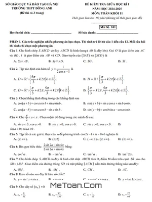 Đề Thi Giữa Học Kỳ 1 Toán 11 Năm 2024 - 2025 Trường THPT Đông Anh - Hà Nội