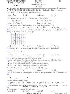 Đề thi HK1 Toán 10 năm 2023 - 2024 trường THPT Tân Bình - TP.HCM