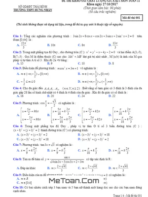 Đề thi khảo sát chất lượng giữa kỳ 1 môn Toán 11 trường THPT Hưng Nhân – Thái Bình năm 2017