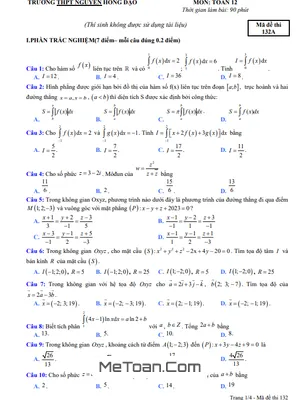 Đề Thi Học Kỳ 2 Toán 12 Năm 2022 - 2023 Trường THPT Nguyễn Hồng Đạo - Bình Định