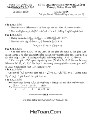 Đề thi HSG Toán 12 năm 2020 - 2021 sở GD&ĐT Quảng Trị