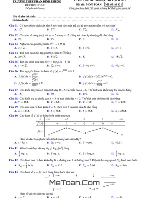 Đề Thi Thử Toán Tốt Nghiệp THPT 2021 Trường Phan Đình Phùng - Quảng Bình