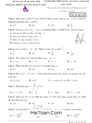 Đề thi thử Toán THPTQG 2019 lần 1 trường chuyên Lê Quý Đôn – Quảng Trị