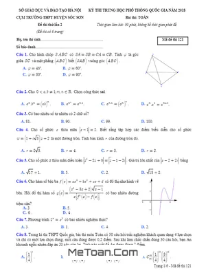 Đề thi thử Toán THPTQG 2018 cụm trường THPT huyện Sóc Sơn – Hà Nội lần 2